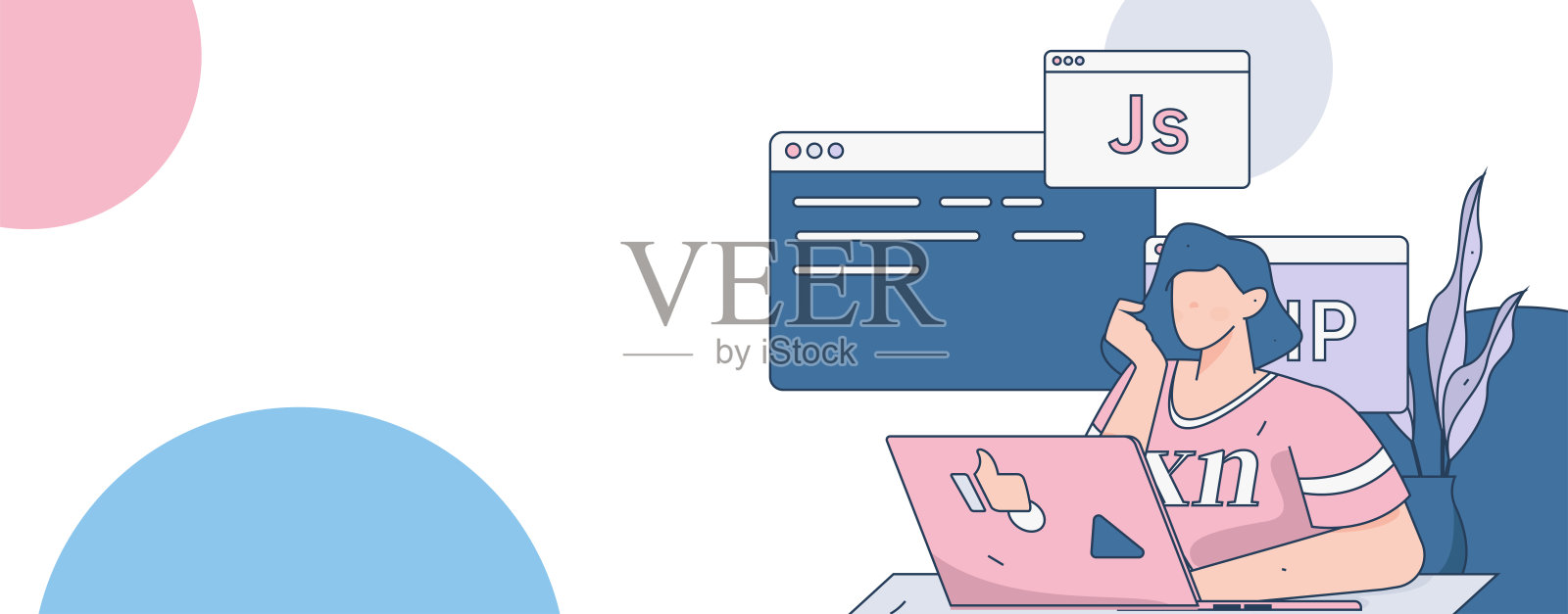 平面矢量插图的业务人员操作的工作场景插画图片素材