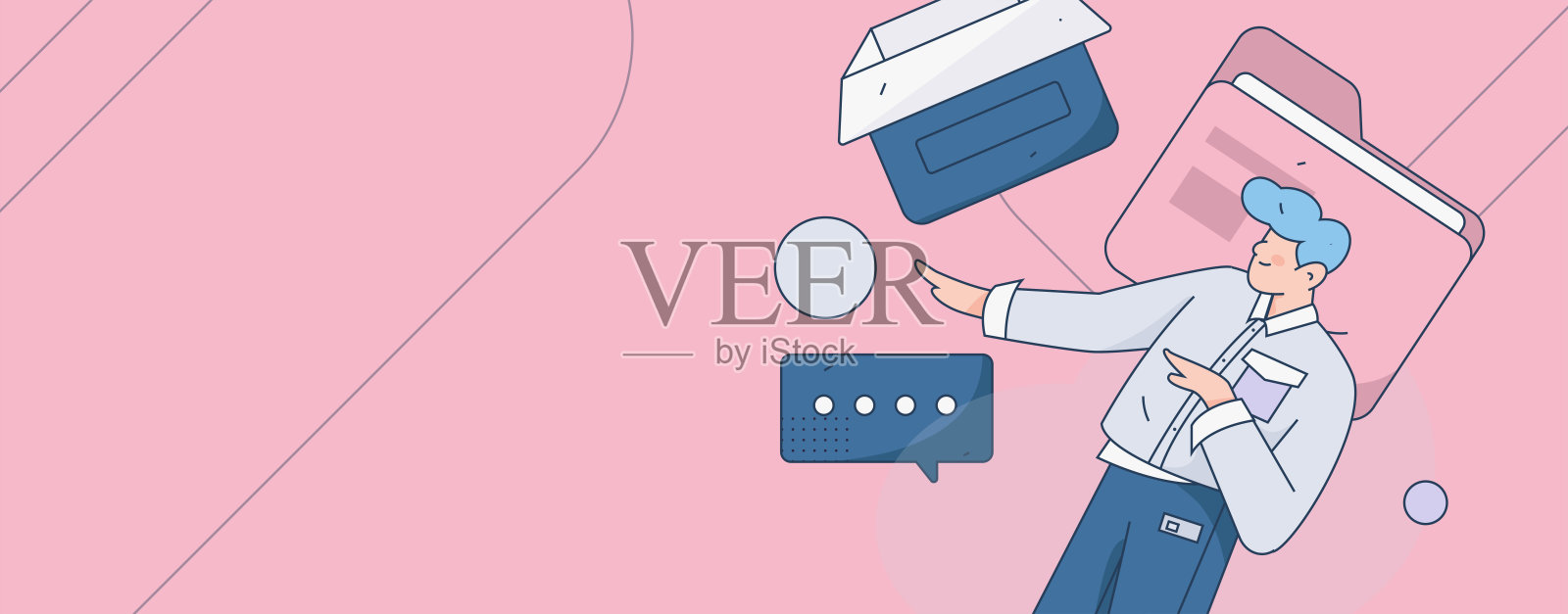 平面矢量插图的业务人员操作的工作场景插画图片素材