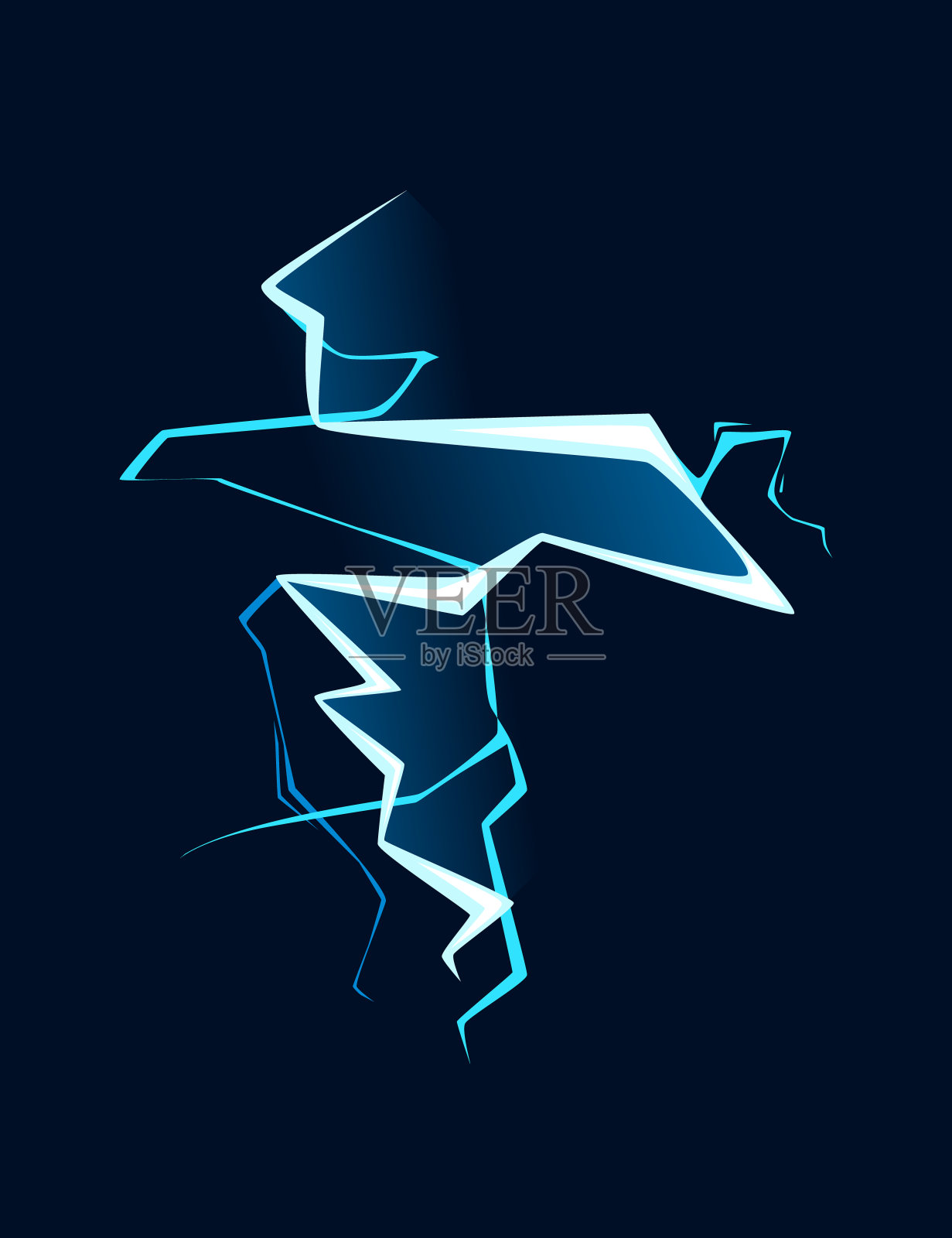 蓝色闪电击中效果卡通风格的设计矢量插图上深蓝色的背景插画图片素材