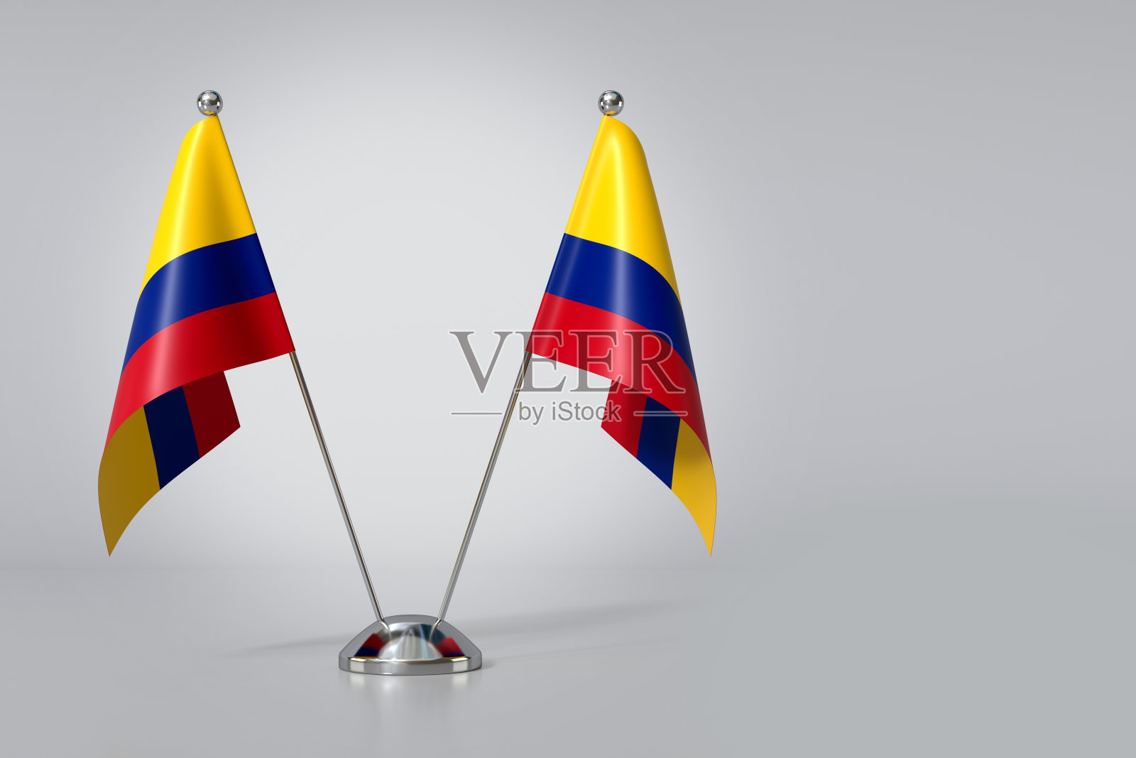 灰色背景上的双重哥伦比亚共和国桌旗。3d渲染照片摄影图片