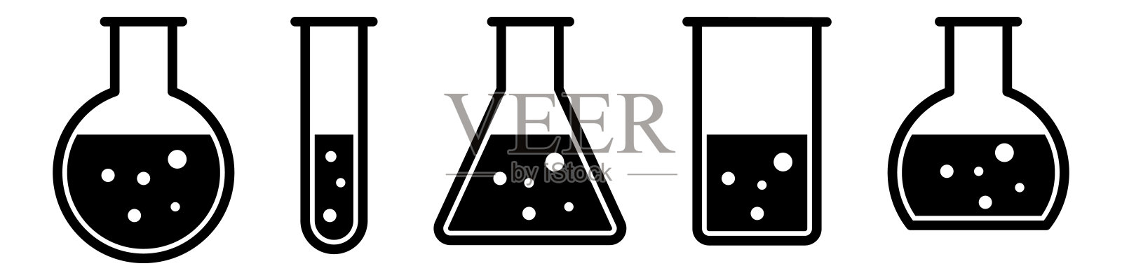 实验室烧瓶测试图标集插画图片素材