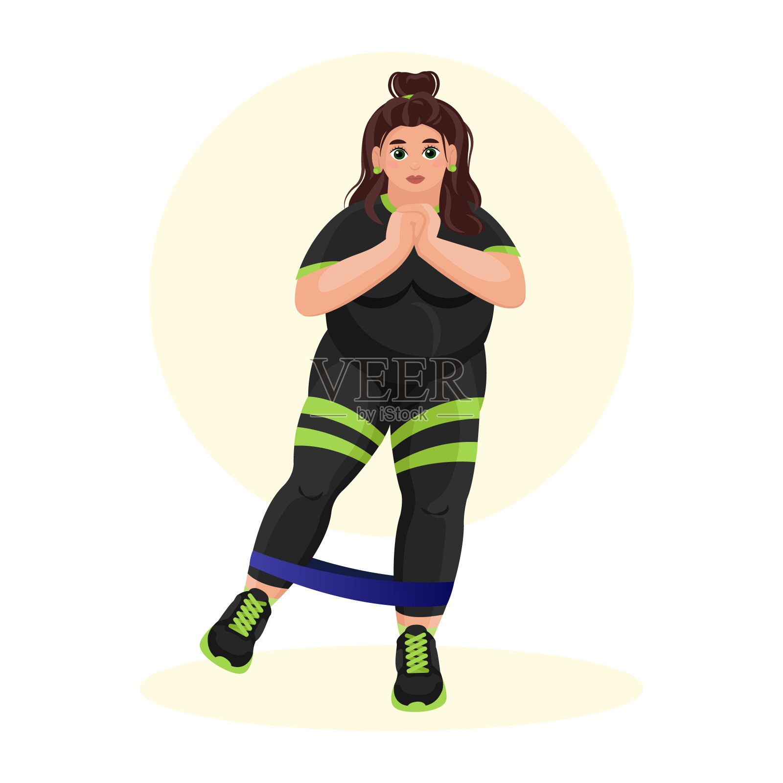 一个超重的女孩在健身房锻炼的插图。超重。减肥。体育锻炼。插画图片素材