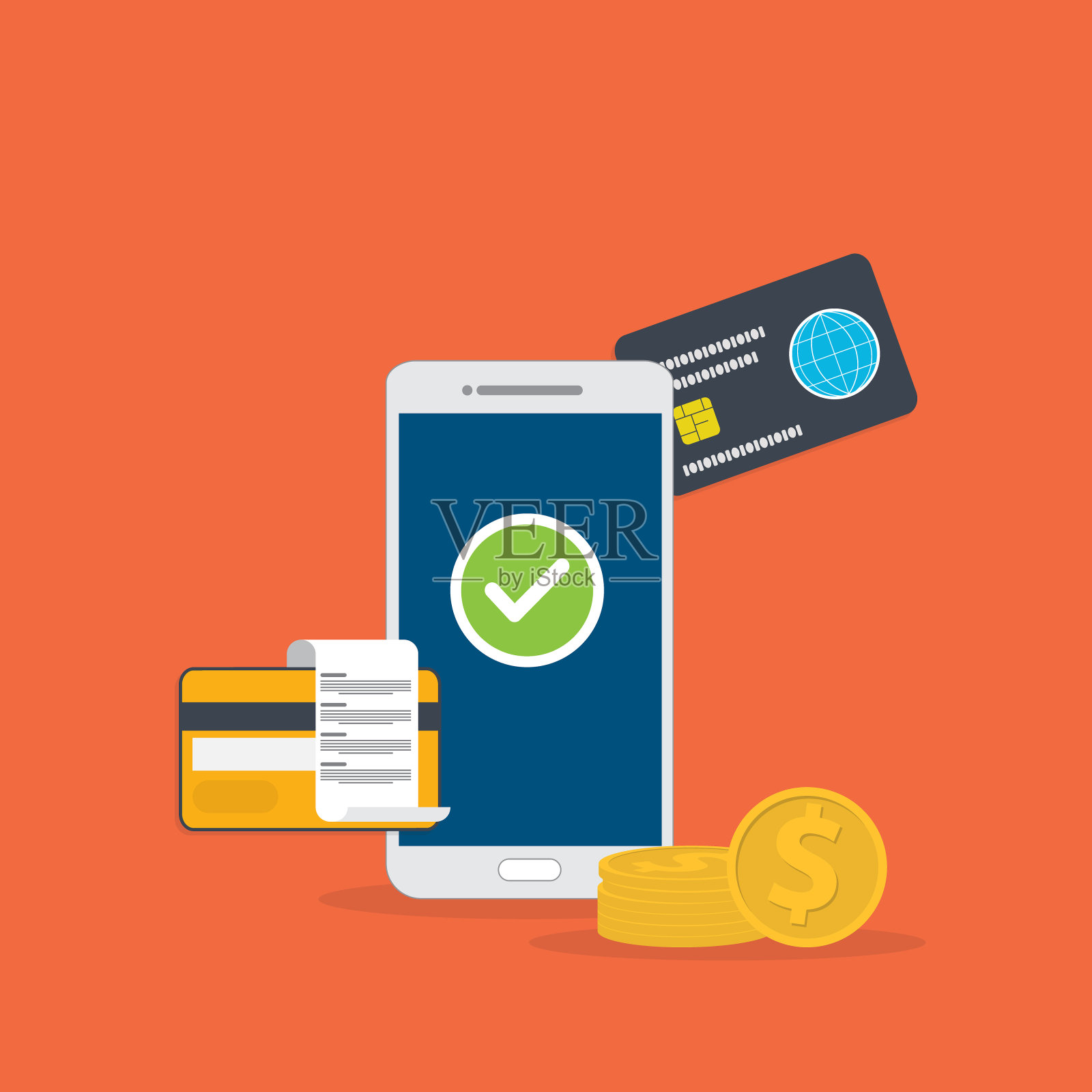 网上支付，安全交易。手机银行和网上银行的概念。矢量插图。插画图片素材