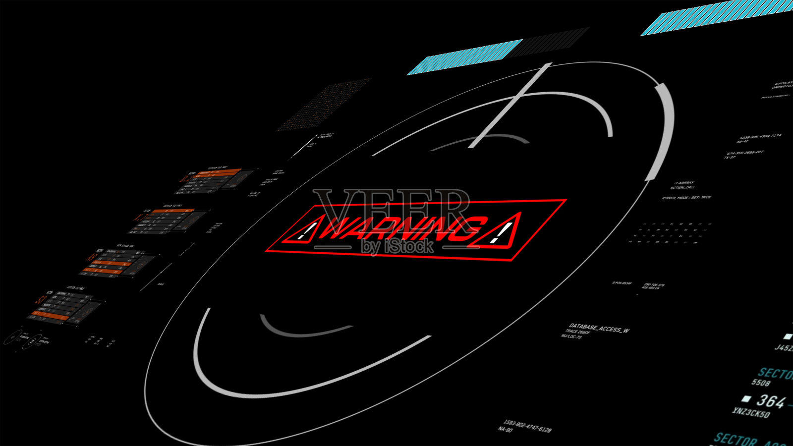 报警系统故障报警，系统信息数字故障报警错误hud高科技文字及报警标志显示。图解说明。插画图片素材