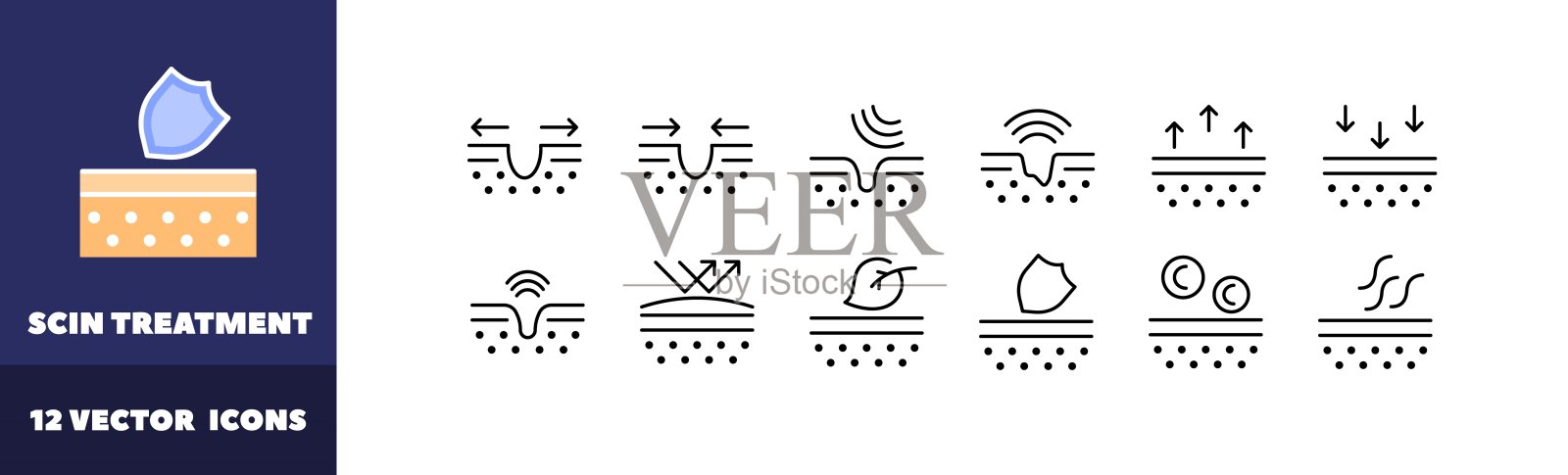 皮肤治疗图标集。线性风格。矢量图标插画图片素材