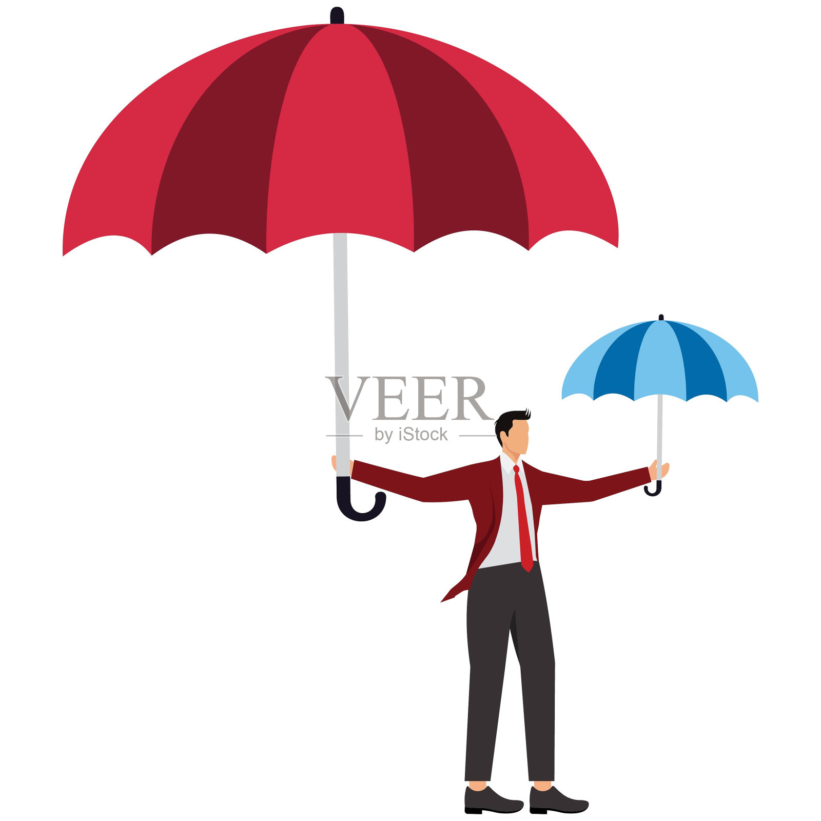 商人带着大大小小的雨伞插画图片素材