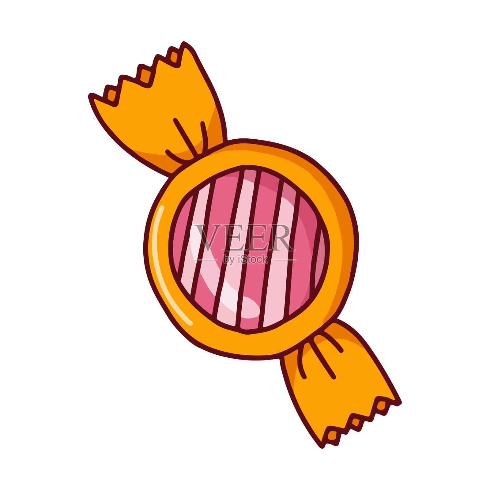 手绘粉红色条纹糖果包裹在橙色箔插图插画图片素材