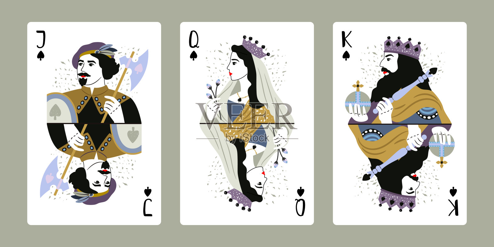国王，王后，黑桃j，最上面的角色插画图片素材