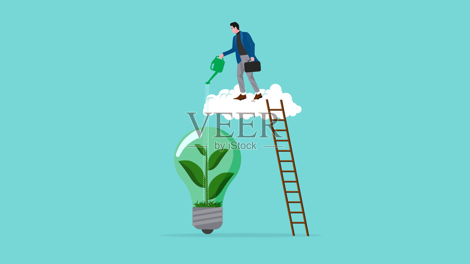 环境社会与治理，可持续商业，工业使用环保能源或可再生能源，商人浇灌可持续灯泡矢量插图插画图片素材