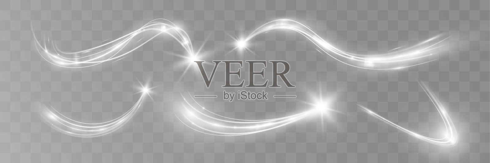 光的白波和聚光发光效果，发光线闪闪发光。银白色波浪效果。插画图片素材