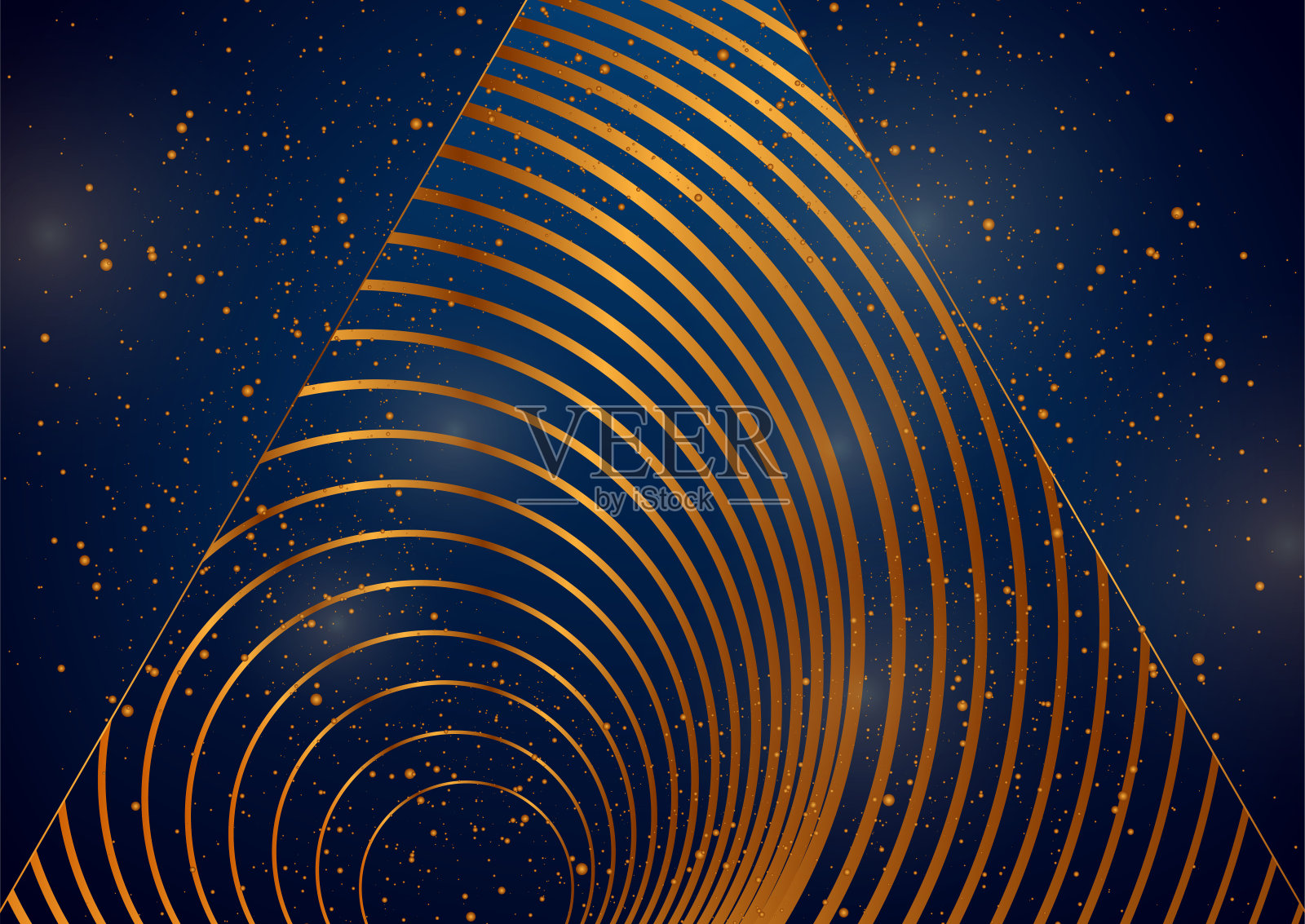 蓝色几何三角形与金色圆形设计抽象背景插画图片素材