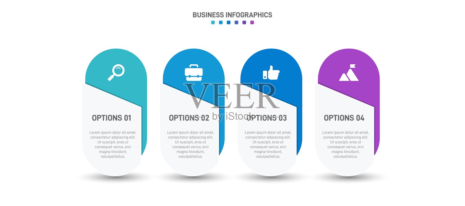 时间线信息图与信息图表。具有4种业务流程的现代表示模板。网站模板白色背景的概念现代设计。横向布局。插画图片素材
