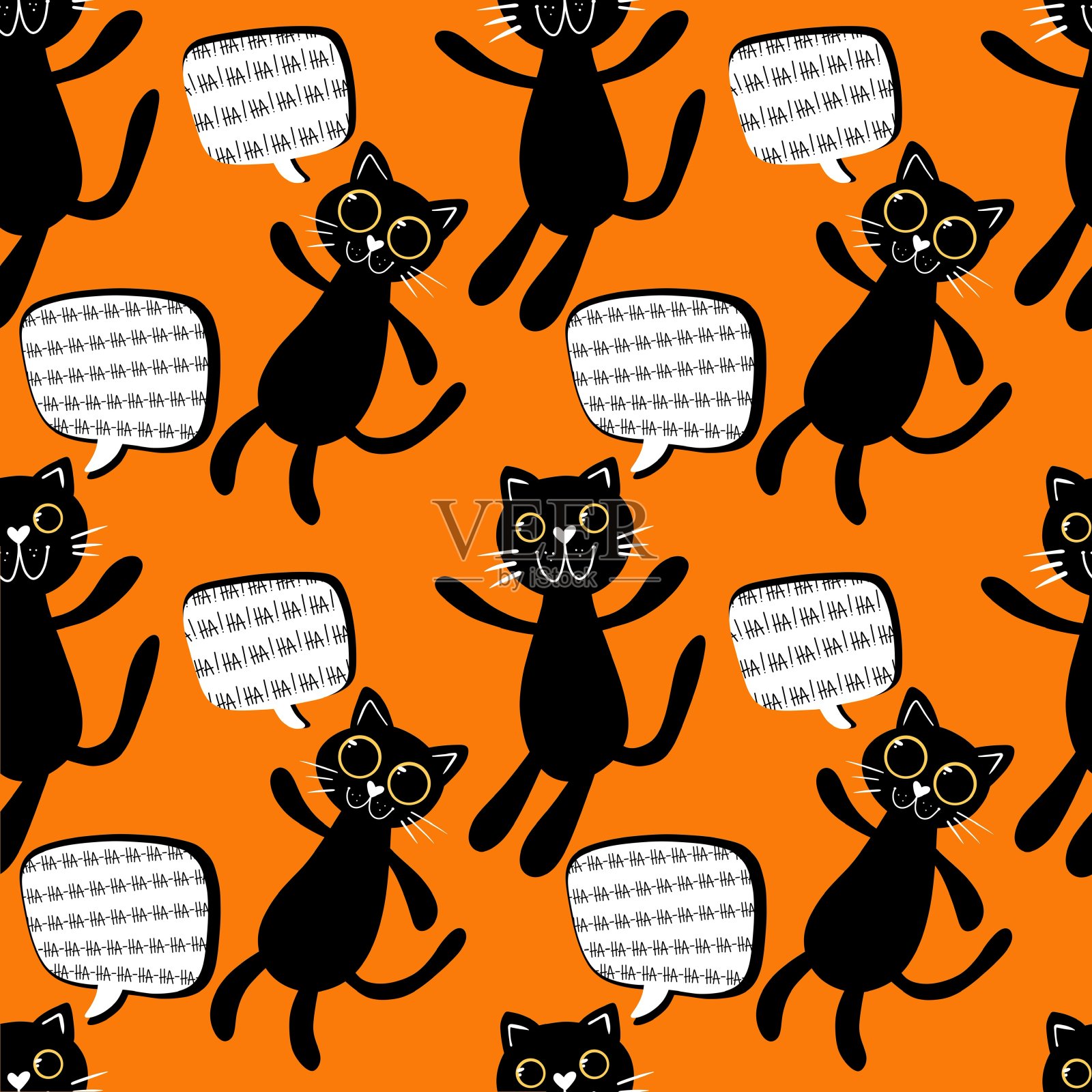 万圣节无缝猫图案用于织物和纺织品及包装插画图片素材