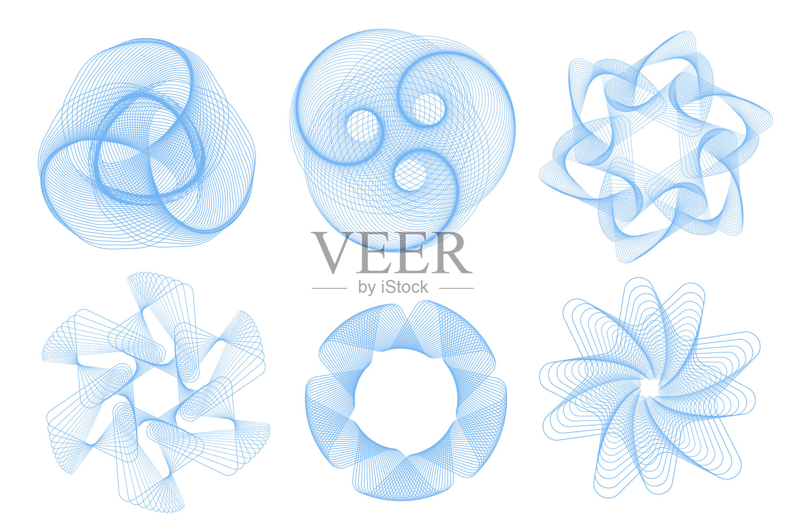Guilloche向量模式集。抽象线水印集合插画图片素材