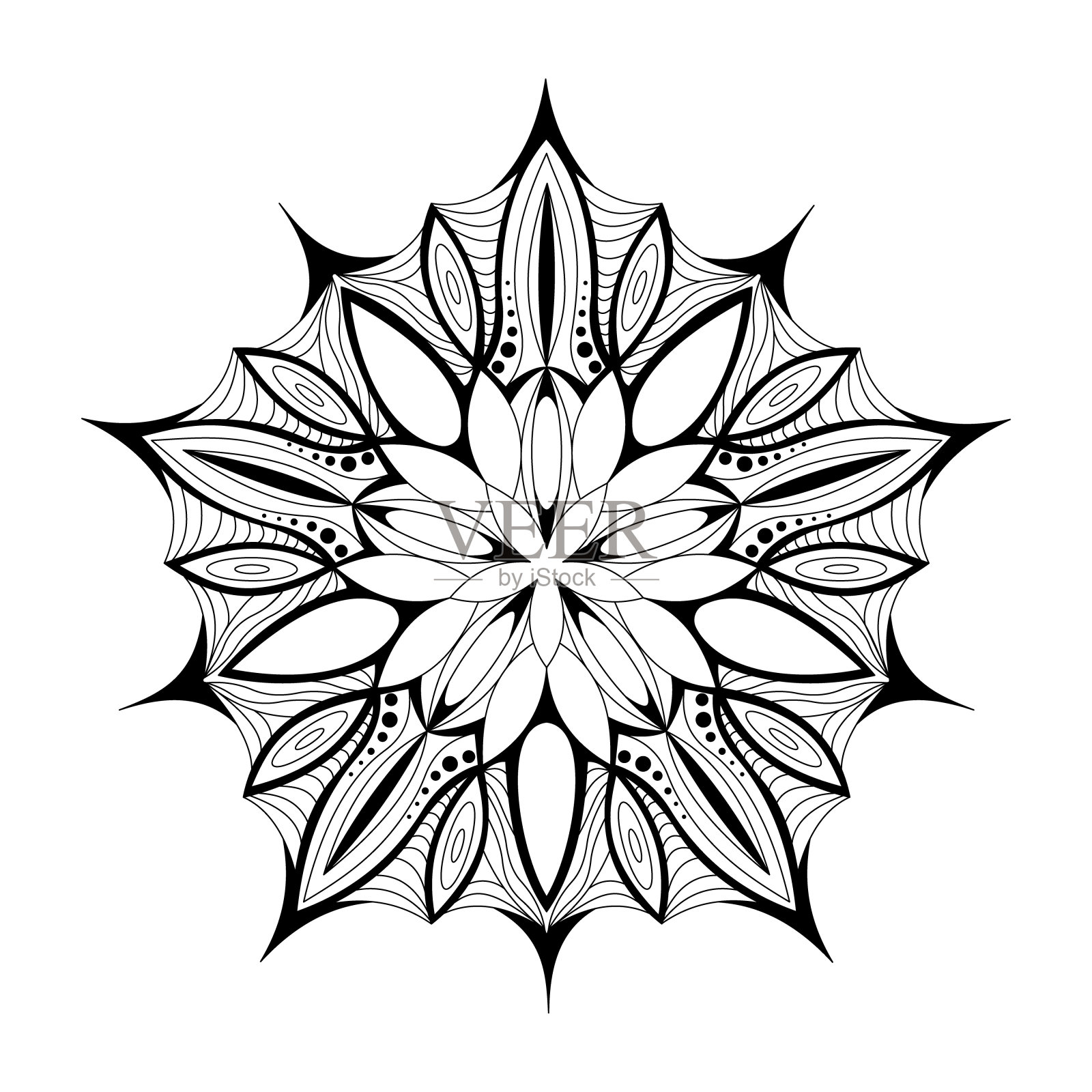 黑色和白色的圆形图案在一个曼陀罗的形式插画图片素材