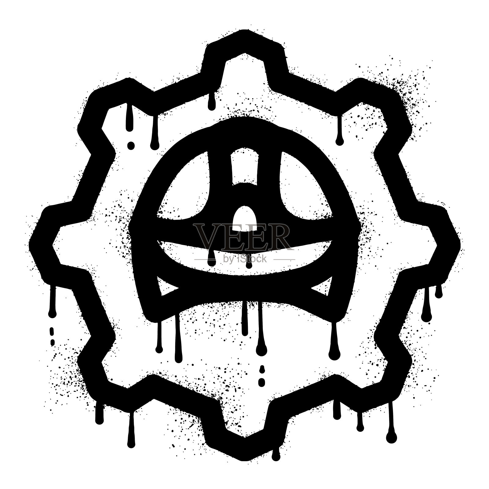 安全帽和齿轮涂鸦画黑色喷漆插画图片素材