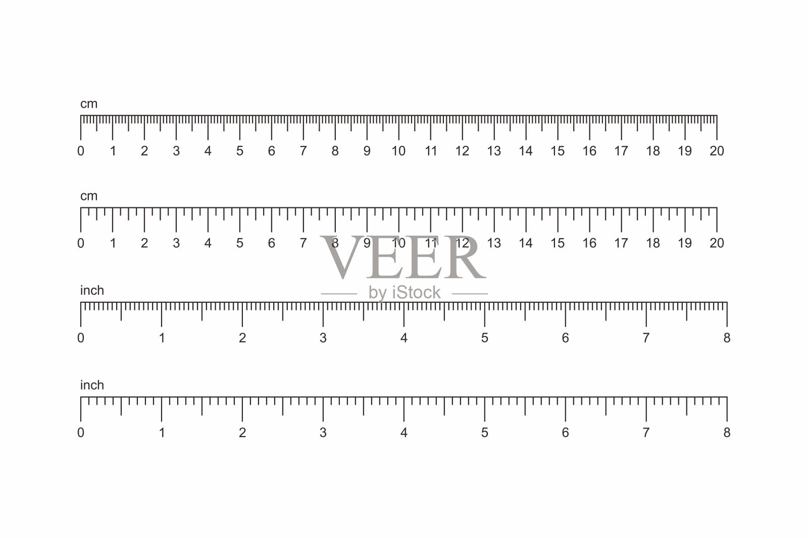 简单的厘米和英寸尺子矢量插图插画图片素材