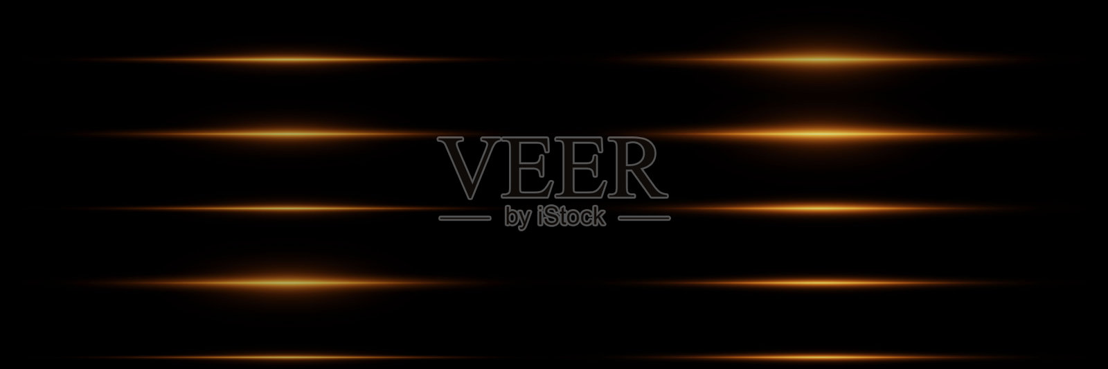 一束金色的横射线。激光闪烁，线性光的眩光。插画图片素材