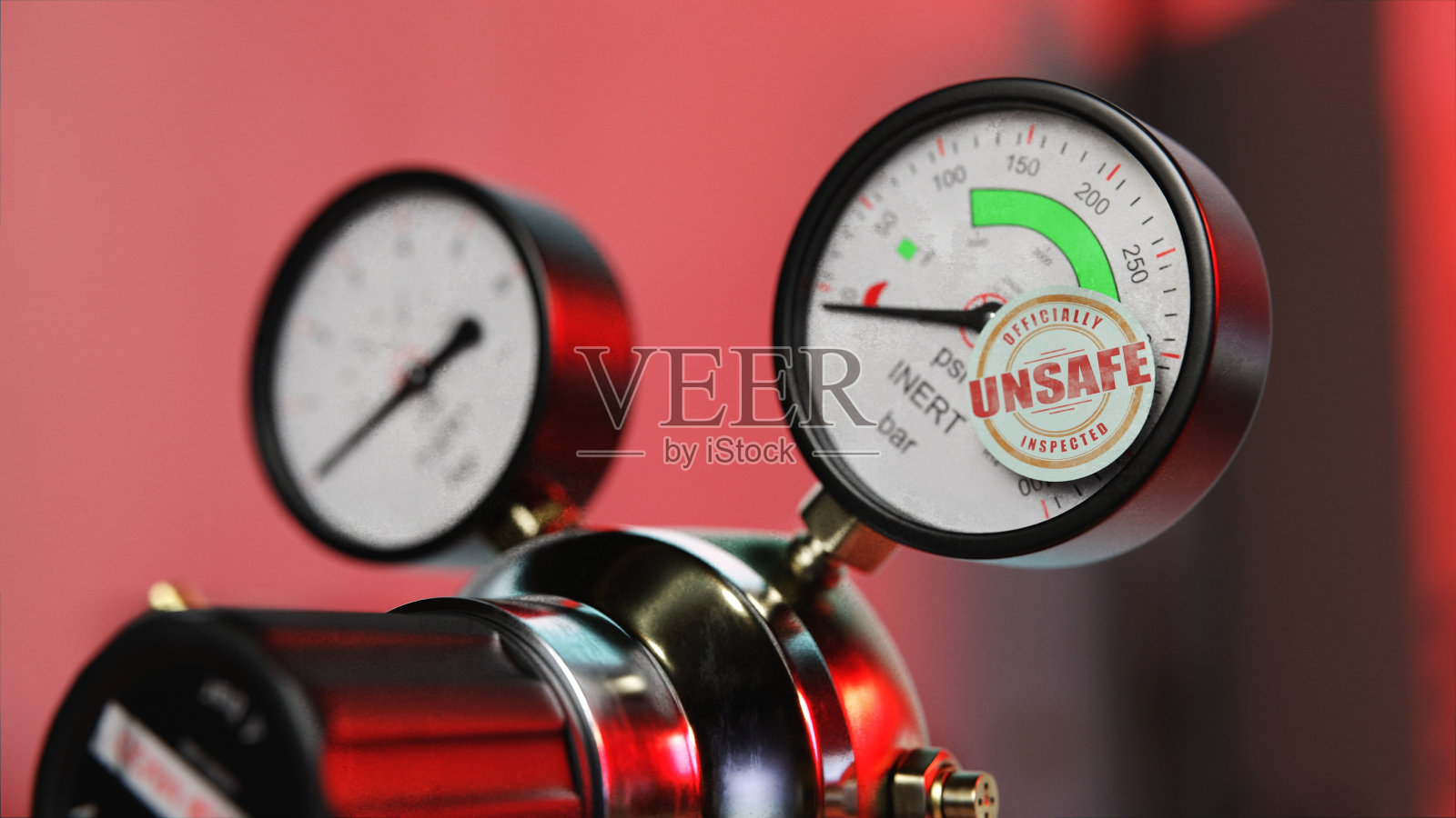 不安全气体压力调节器亮红灯照片摄影图片