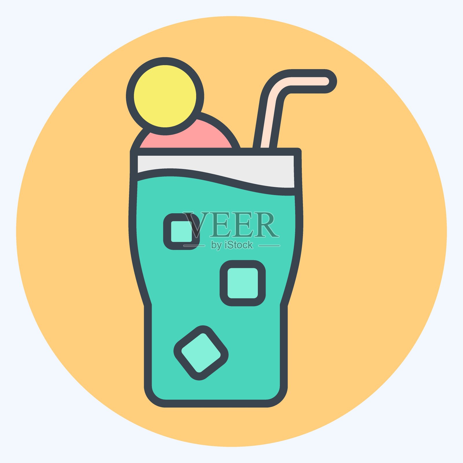 图标蓝色夏威夷。与鸡尾酒有关，是饮料的象征。颜色搭配风格。简单的设计可编辑。简单的说明插画图片素材