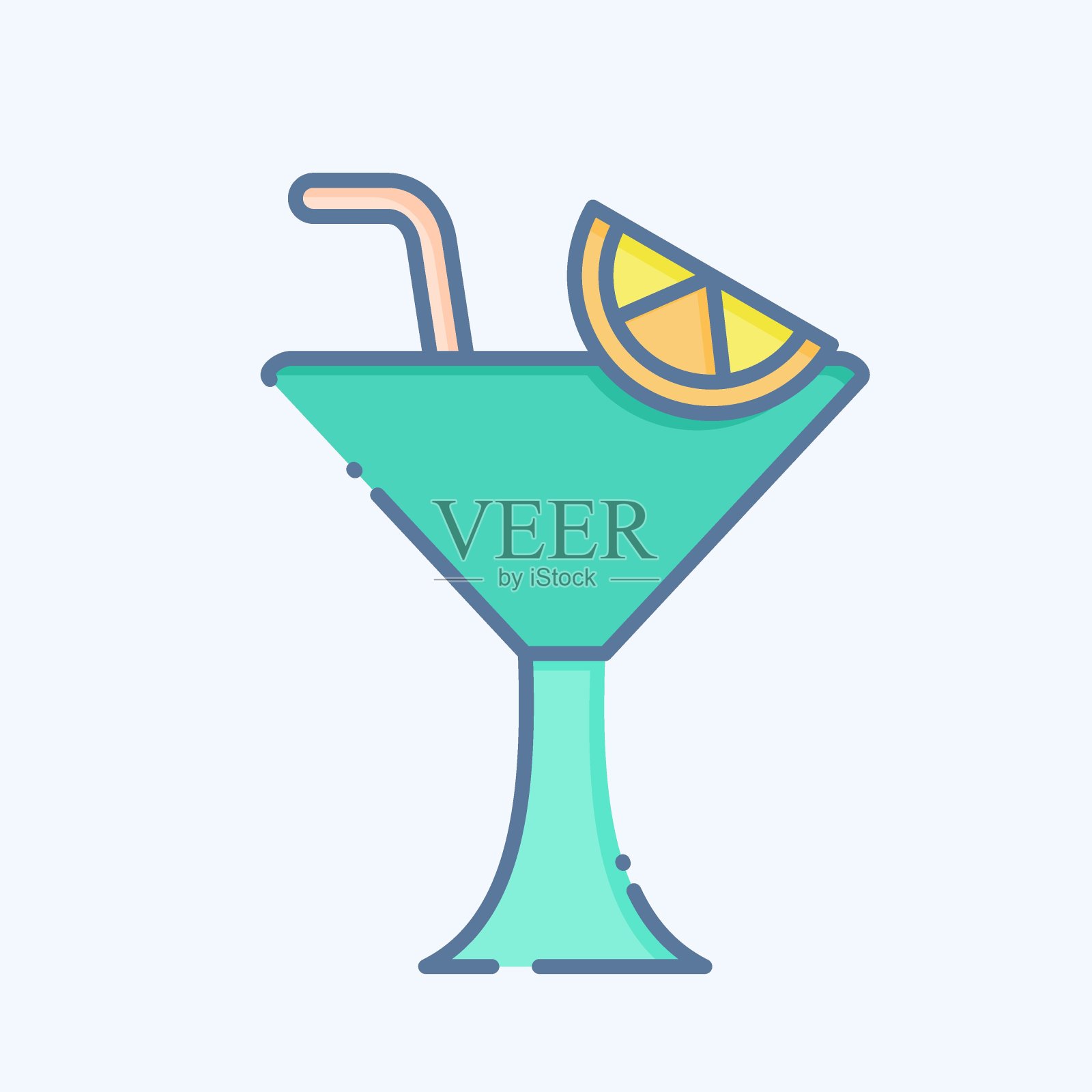 图标的。与鸡尾酒有关，是饮料的象征。涂鸦风格。简单的设计可编辑。简单的说明插画图片素材