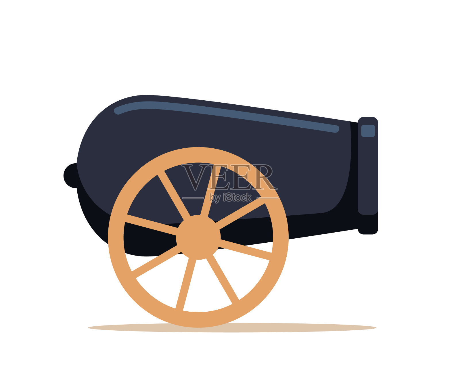 老式的黑色轮式海盗大炮。平面风格矢量插图孤立在白色背景。插画图片素材