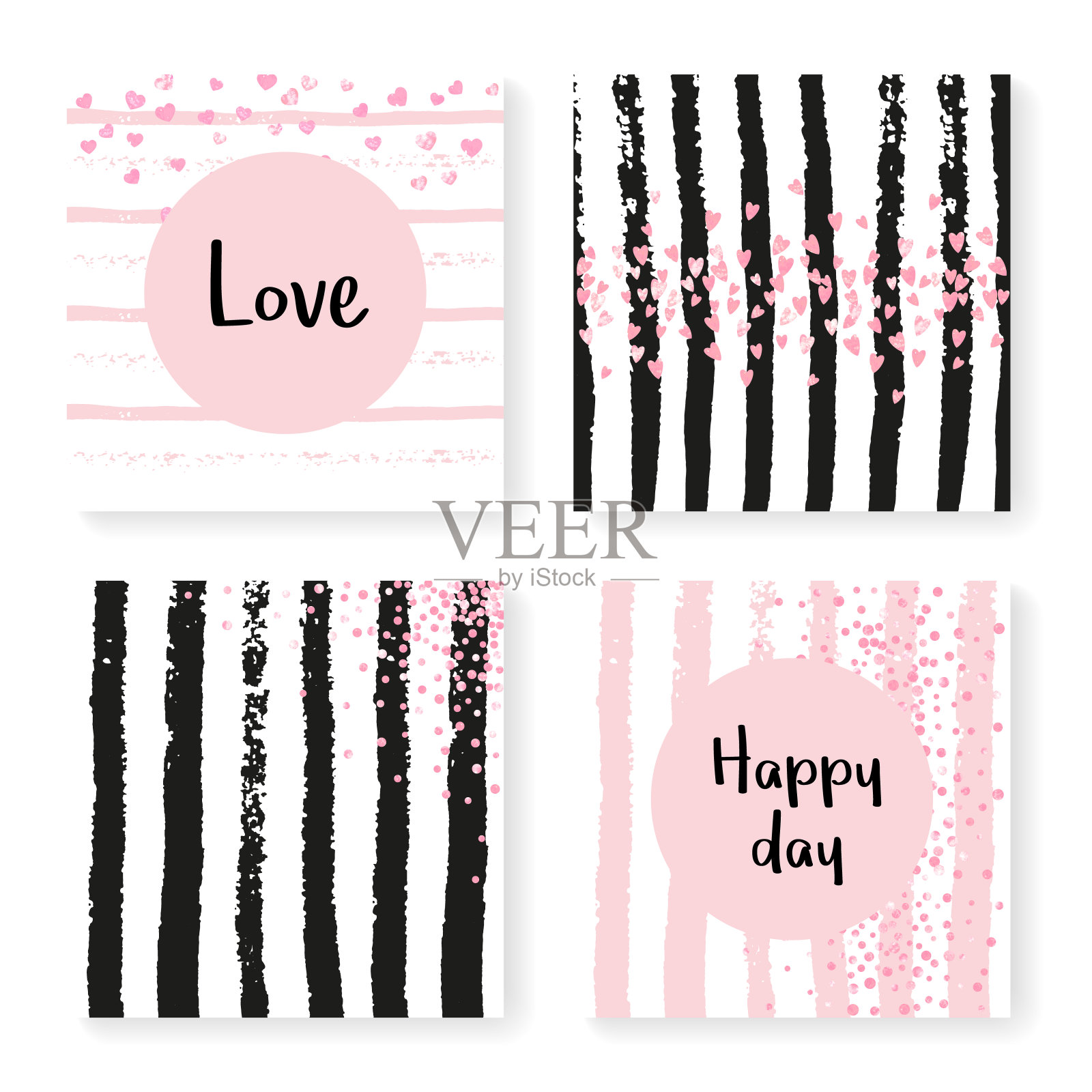 心闪闪发光。玫瑰派对宣传册。条纹圣诞插画图片素材