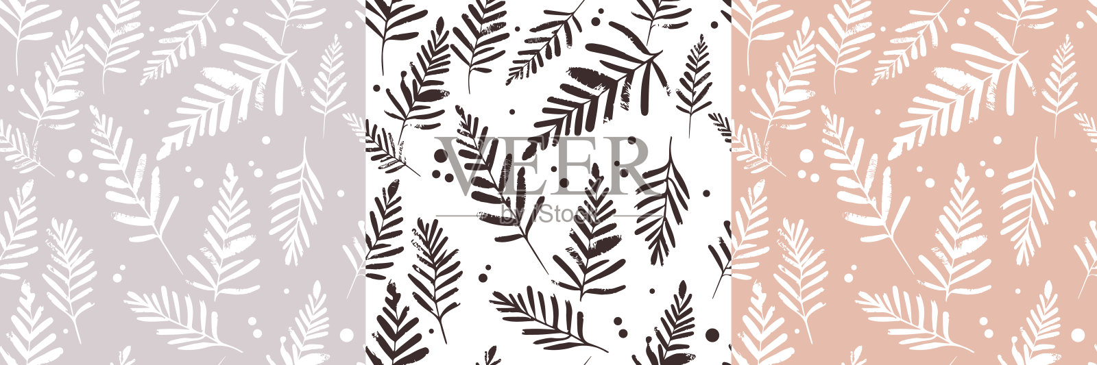 无缝模式的抽象植物叶子与点从手绘涂鸦。插画图片素材