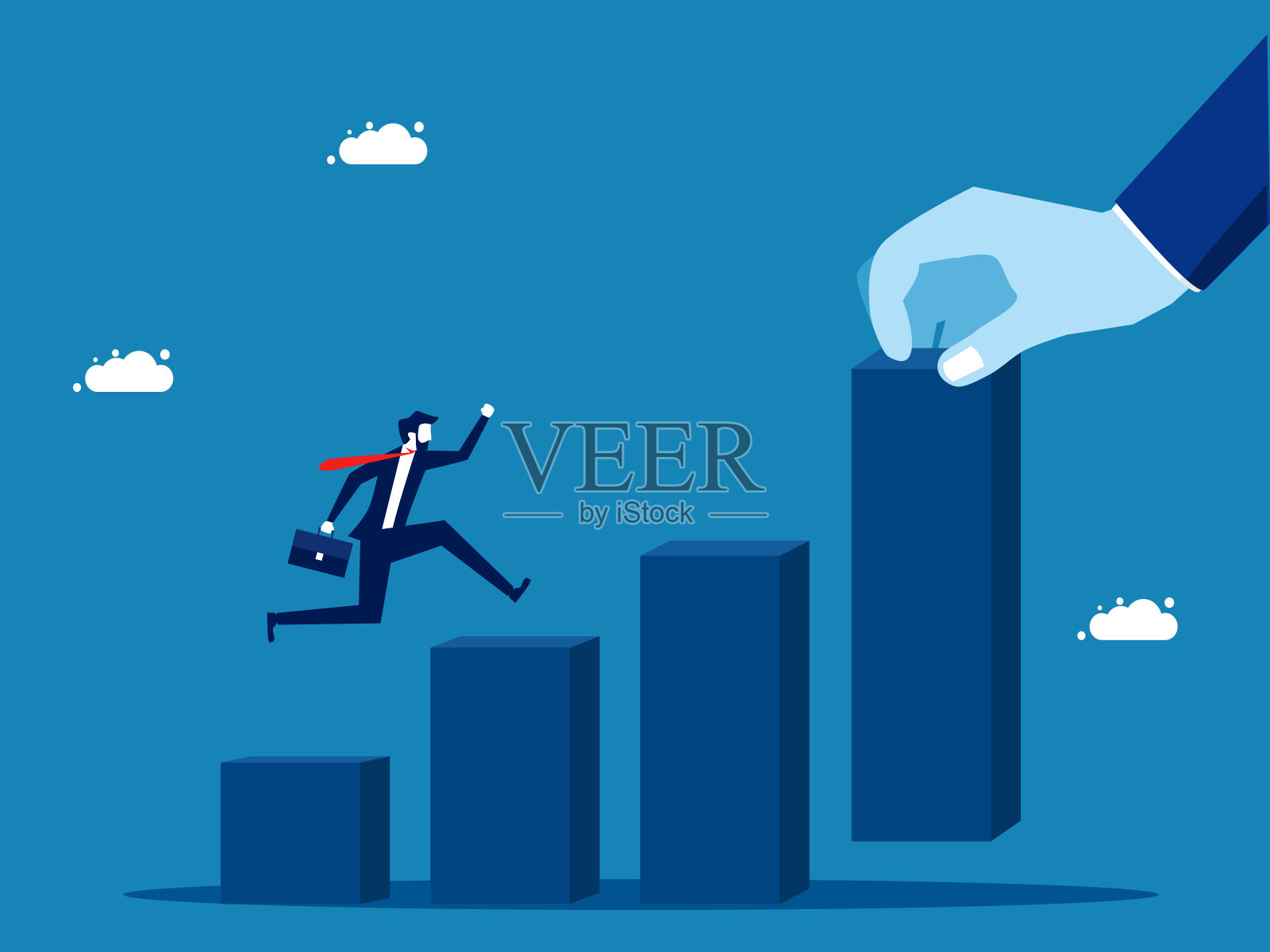 帮助扩大业务。商人用一只大手把图表往上拉插画图片素材