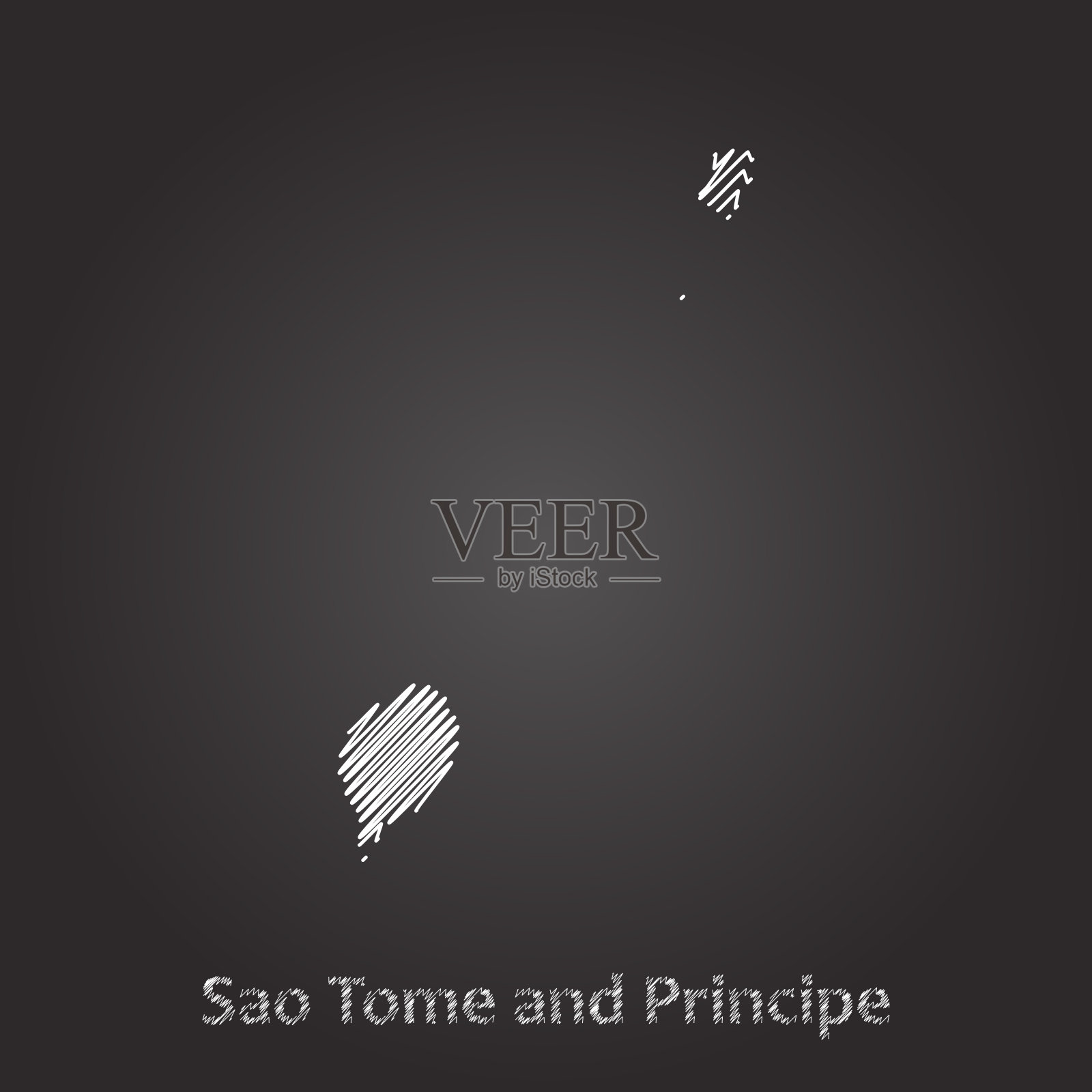 圣多美和普林西比地图手绘白色涂鸦素描在黑色背景。矢量插图Eps10插画图片素材