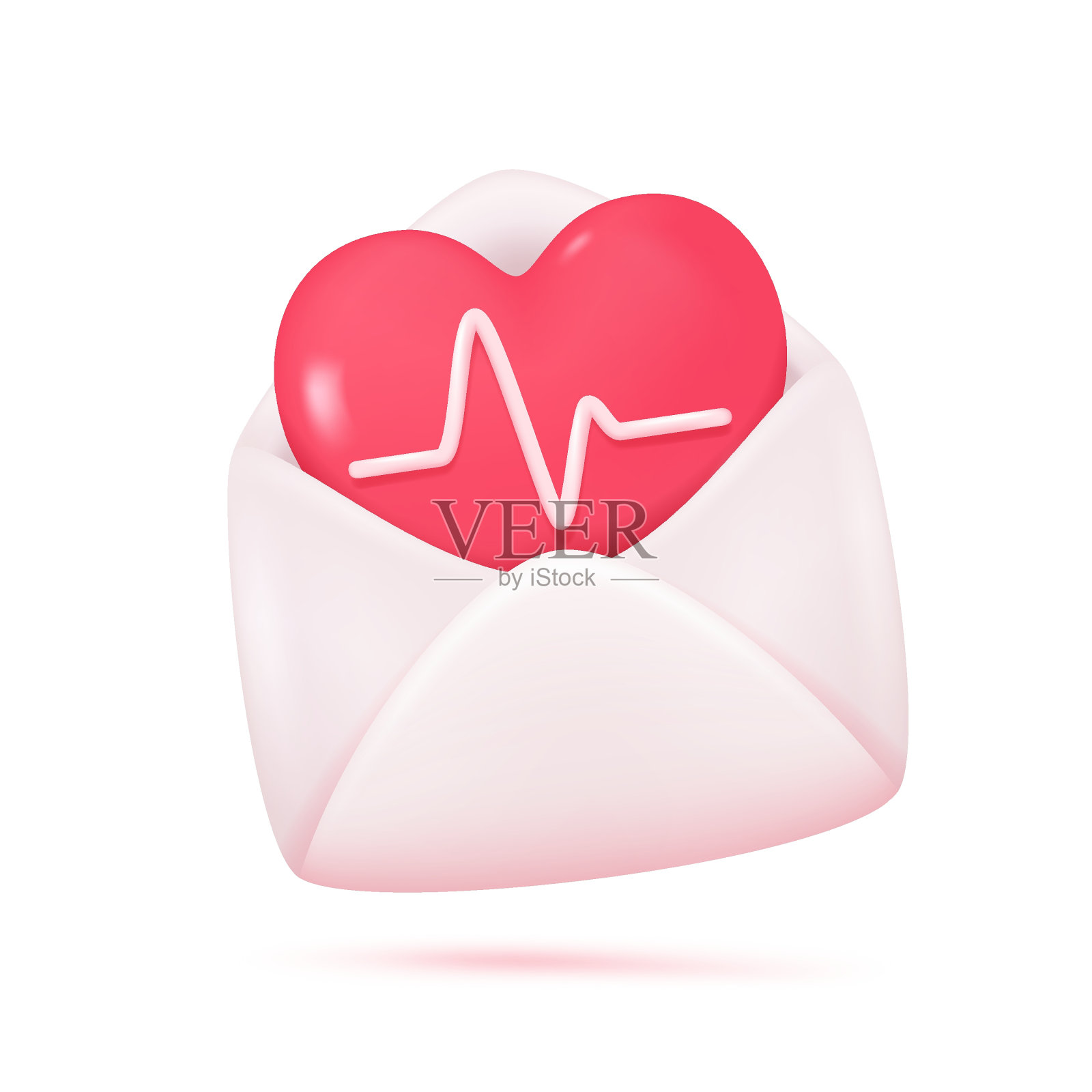 三维红心与心跳曲线。通过测量心率来检查病人的健康状况。插画图片素材