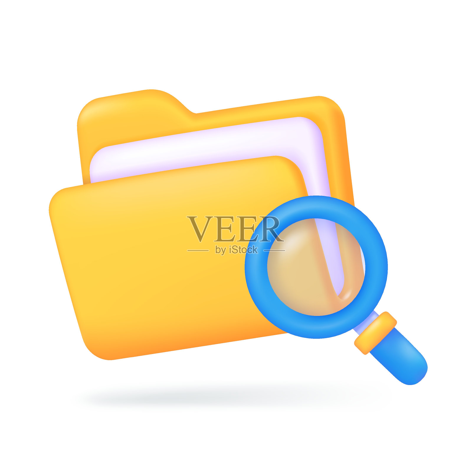 3 d文件夹。文档文件。在计算机上组织信息以便于查找。3D矢量插图。插画图片素材