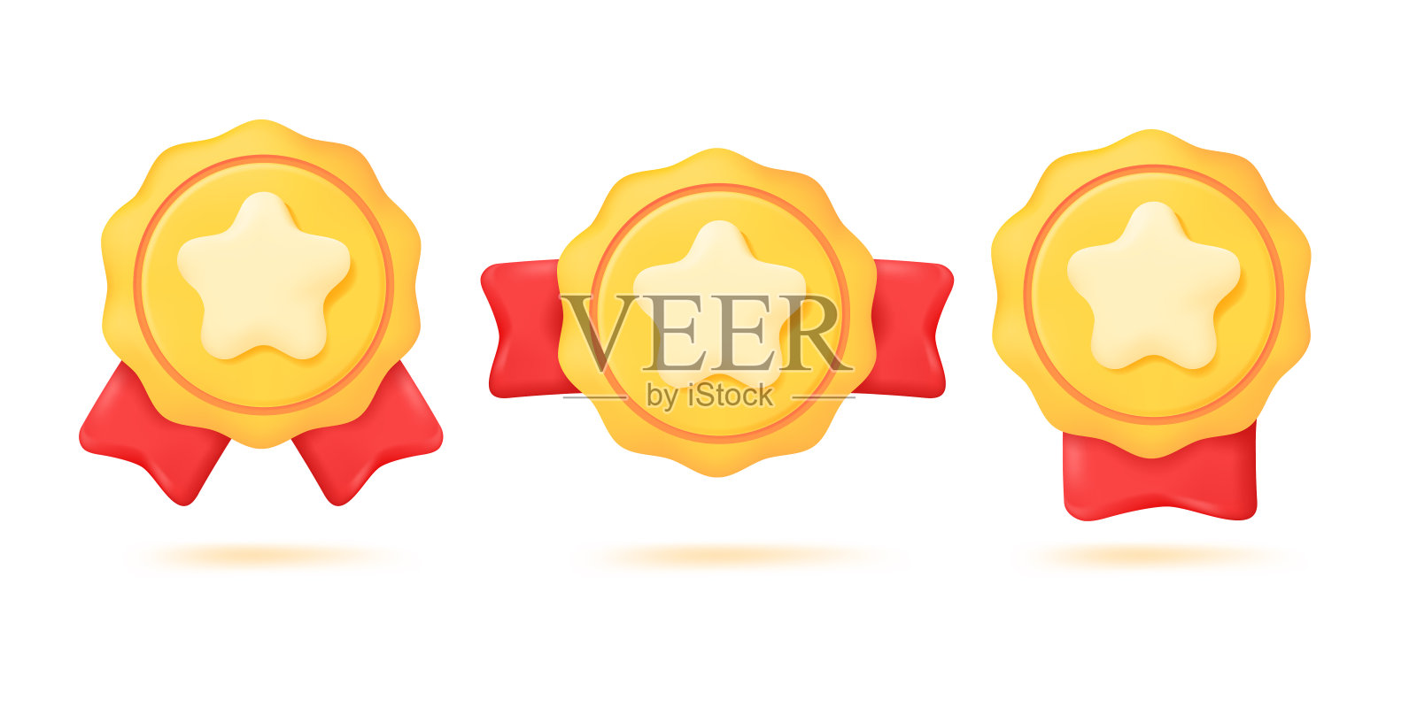 3D金牌。金牌与成就星与红丝带赢得体育冠军的概念。3D矢量插图。插画图片素材