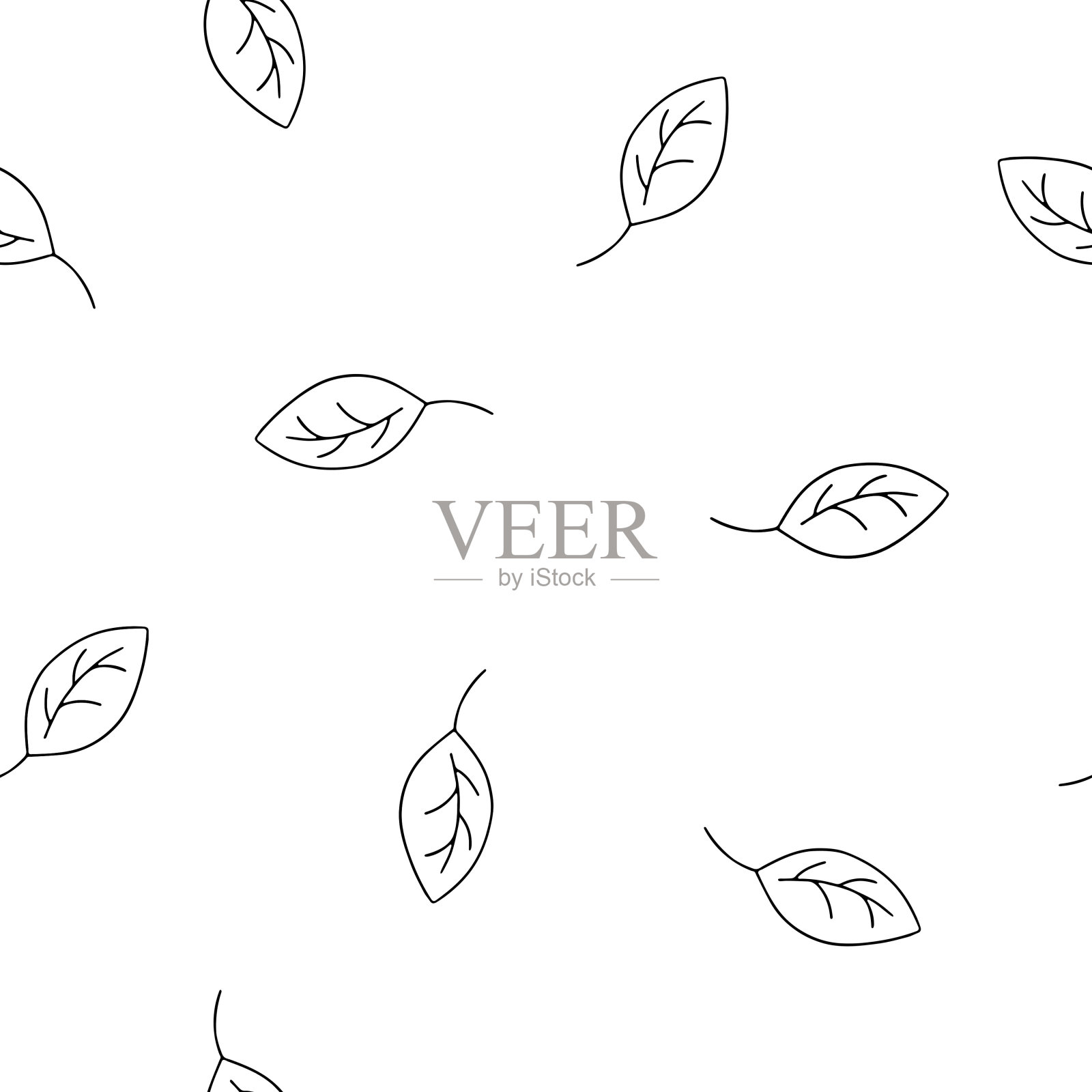 无缝图案与手绘黑白叶。插画图片素材