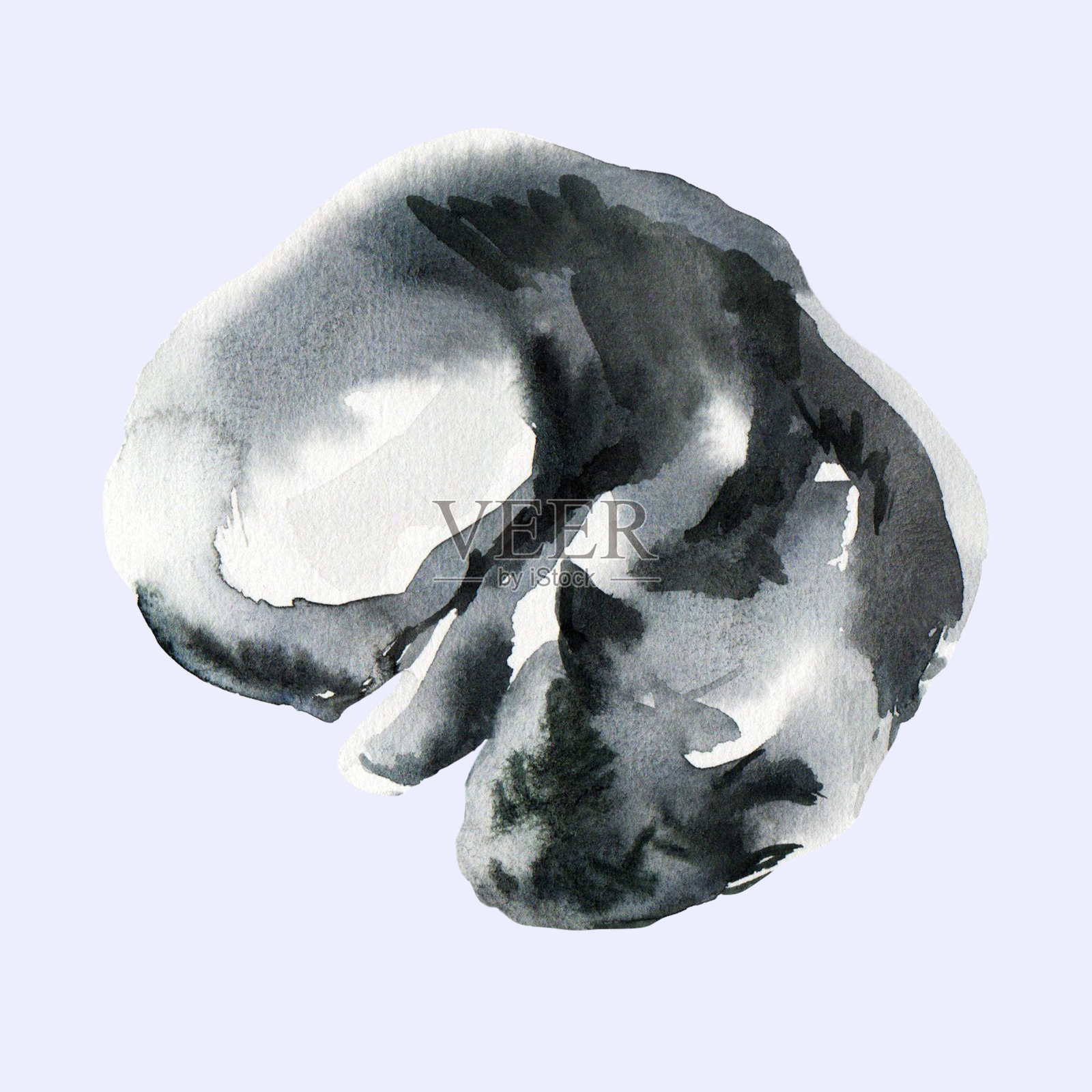 抽象猫素描，动物印花污渍，美丽的形状，柔和的调色板。水彩插图睡觉，躺着的宠物插画图片素材