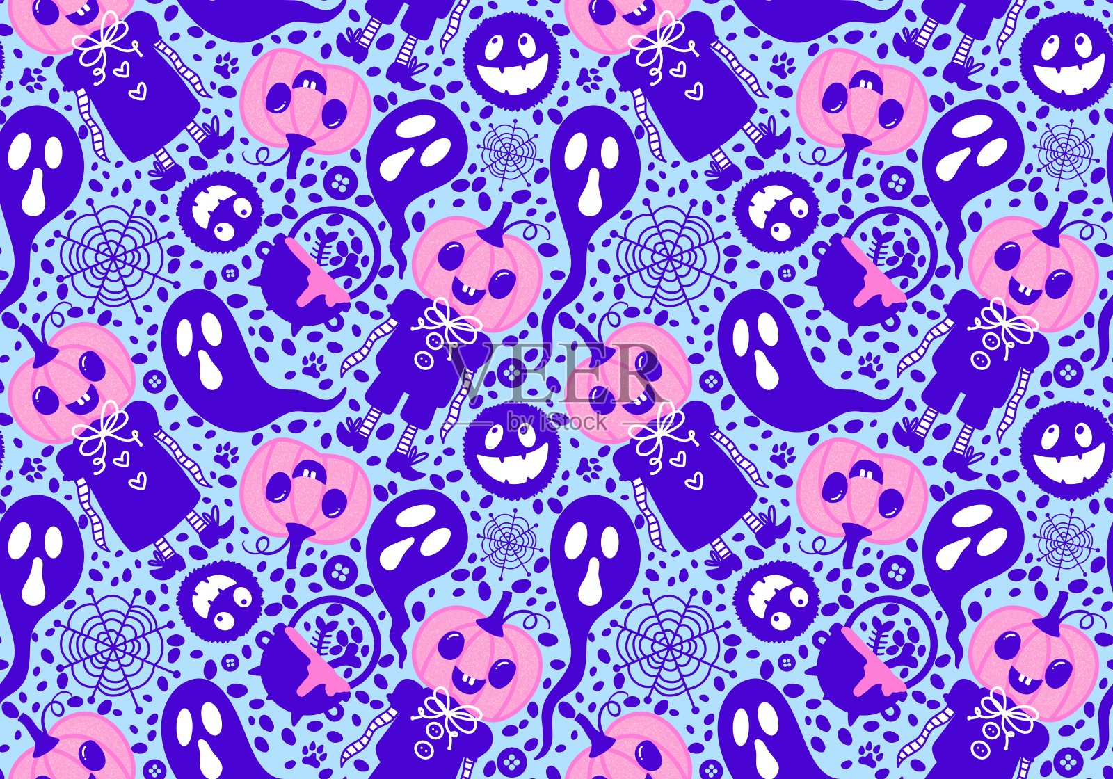 万圣节无缝南瓜图案用于织物和纺织品及包装插画图片素材