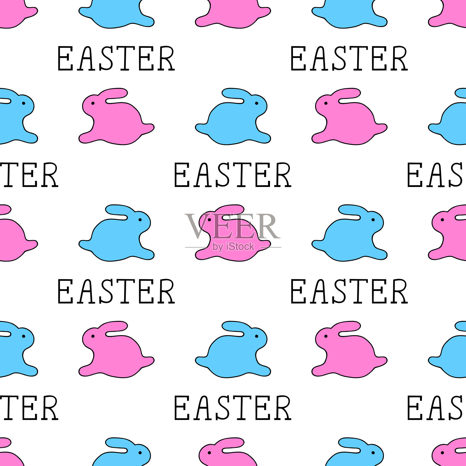 明亮的无缝插图与兔子在白色的背景。复活节。插画图片素材