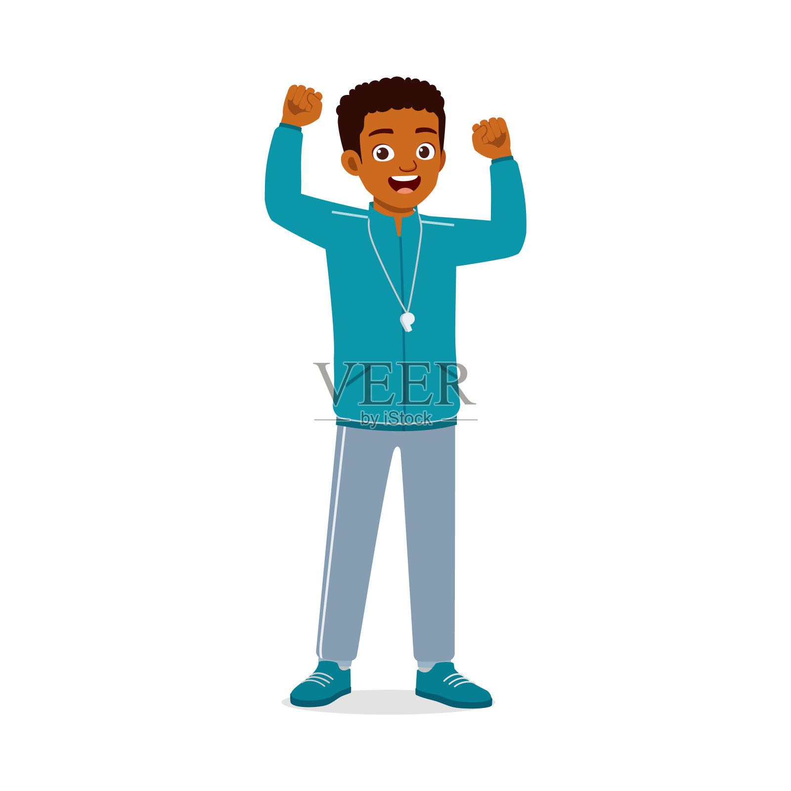 快乐的年轻体育老师站着插画图片素材