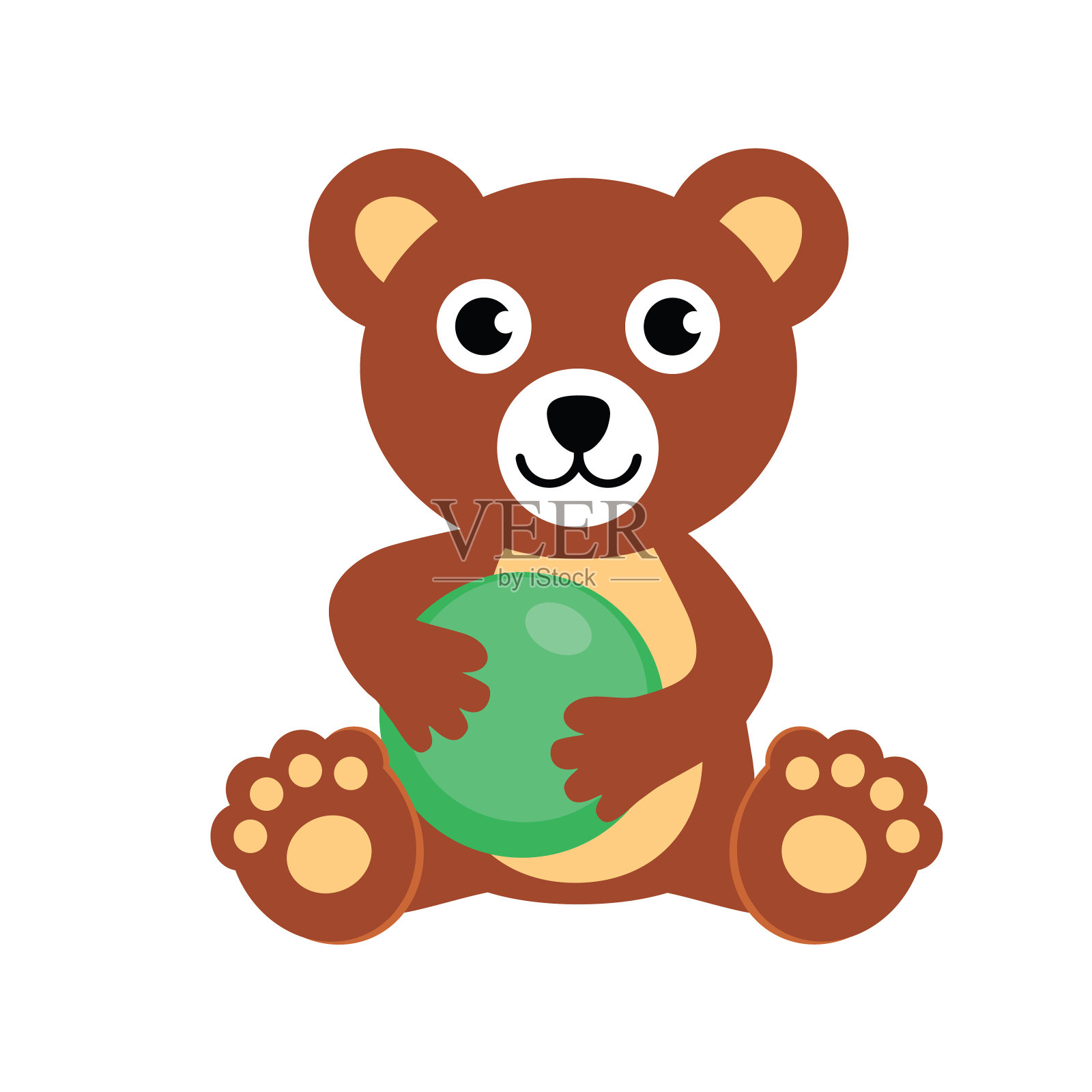 熊卡通。熊，矢量插图，剪贴画。婴儿的动物。坐着的泰迪熊在玩球。插画图片素材
