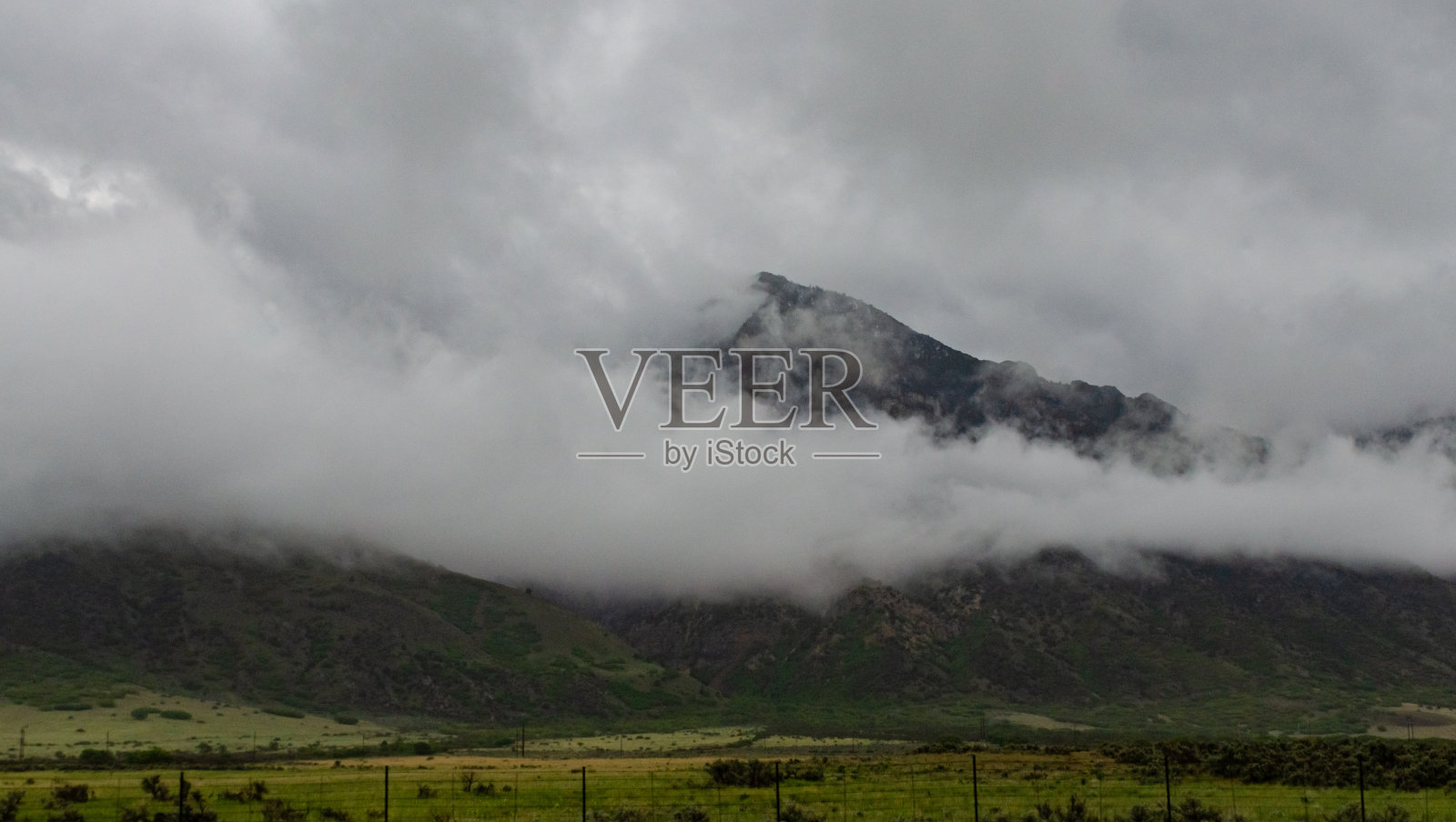 覆盖着低垂云的森林山脉，美国照片摄影图片