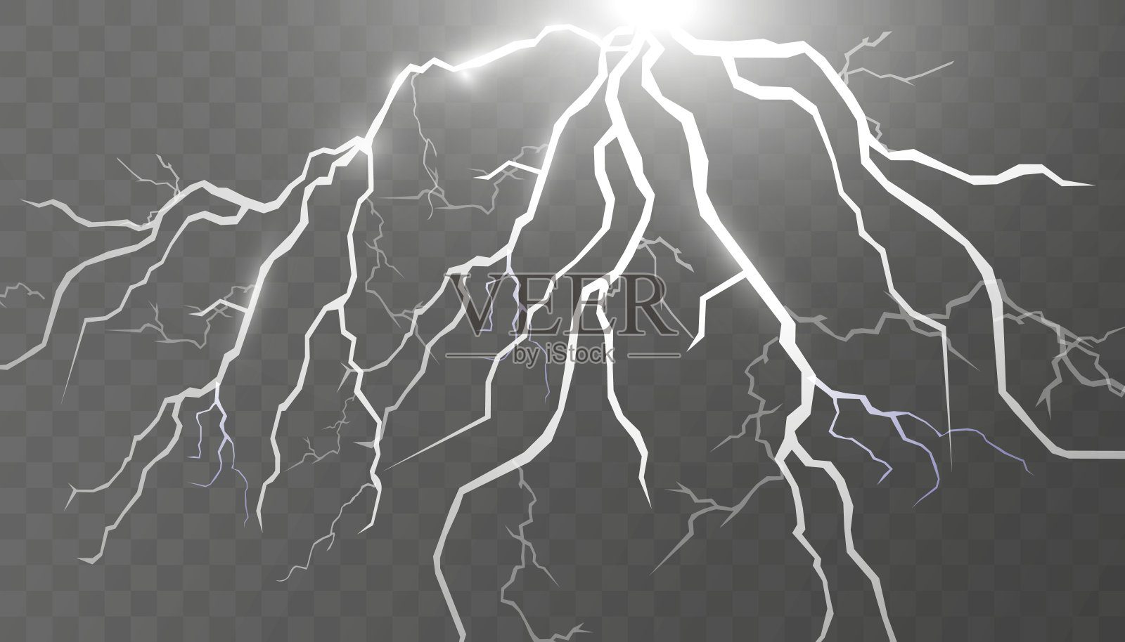 一组闪电。雷暴和闪电。魔术和明亮的灯光效果。矢量图插画图片素材