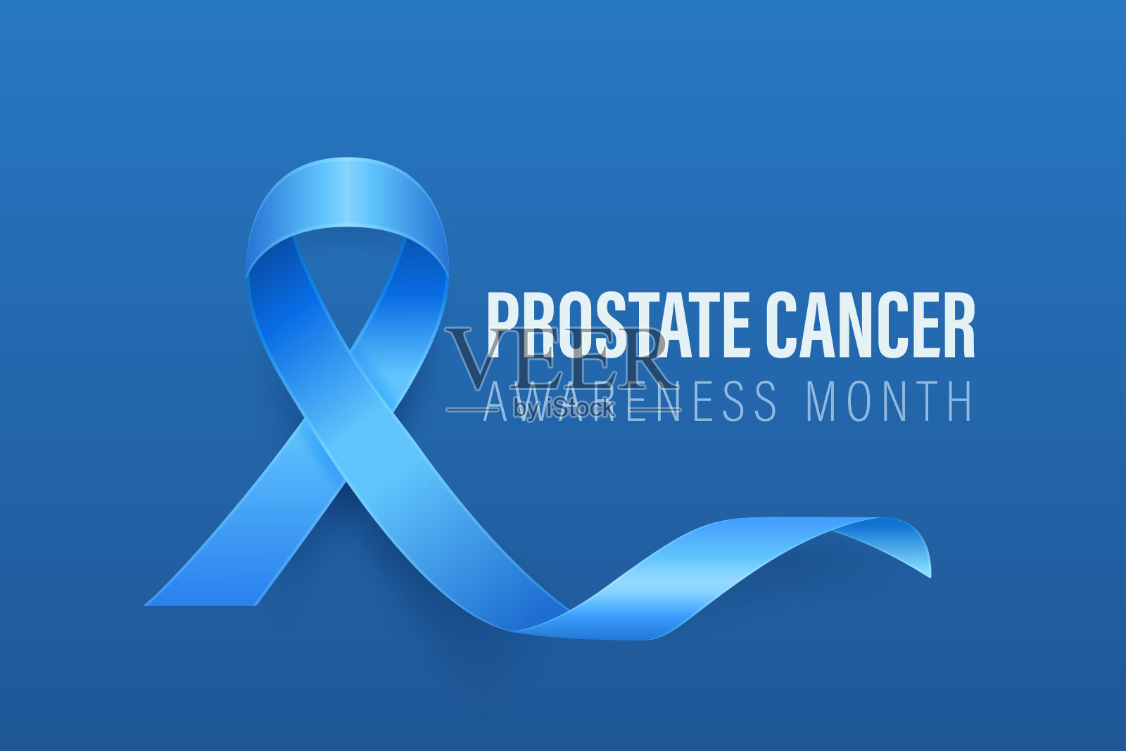 前列腺癌横幅，卡片，标语牌与矢量三维现实蓝丝带在蓝色背景。摄于九月的前列腺癌宣传月标志特写。世界前列腺癌日概念插画图片素材