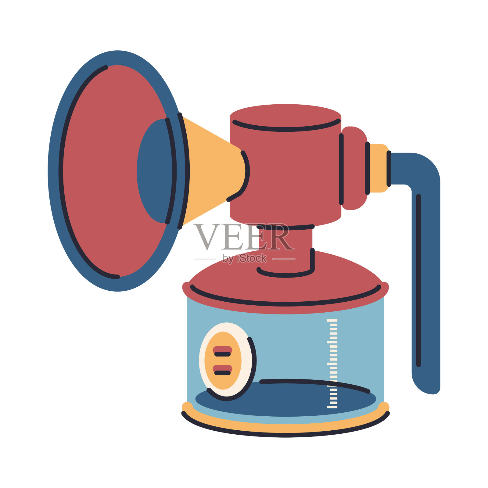 可穿戴的母乳喂养矢量卡通插图隔离在白色背景上的乳房泵。插画图片素材