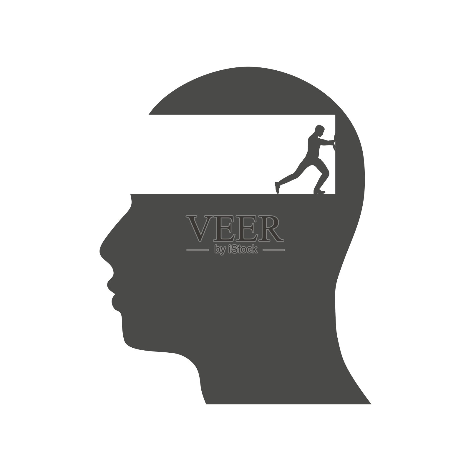 人推抽象墙，使隧道内头。挣扎和紧张。经营理念。个人成长和发展。商业和教育理念。插画图片素材