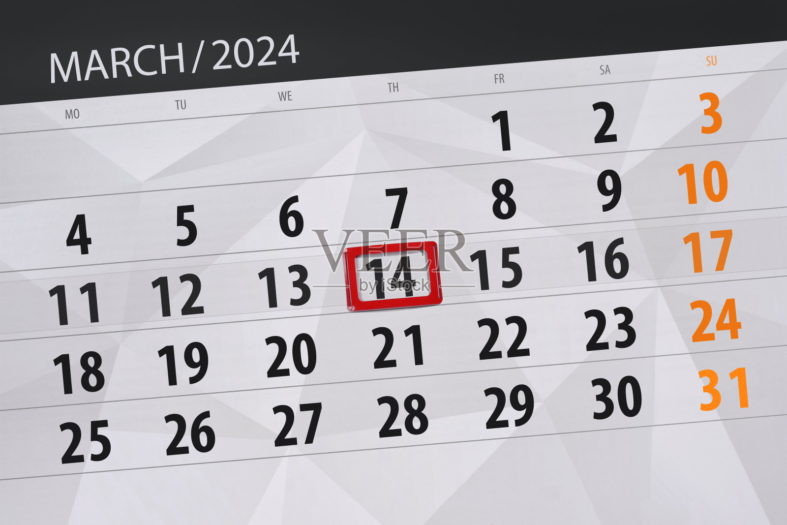 日历2024，截止日期，日，月，页，组织者，日期，3月，周四，14号插画图片素材