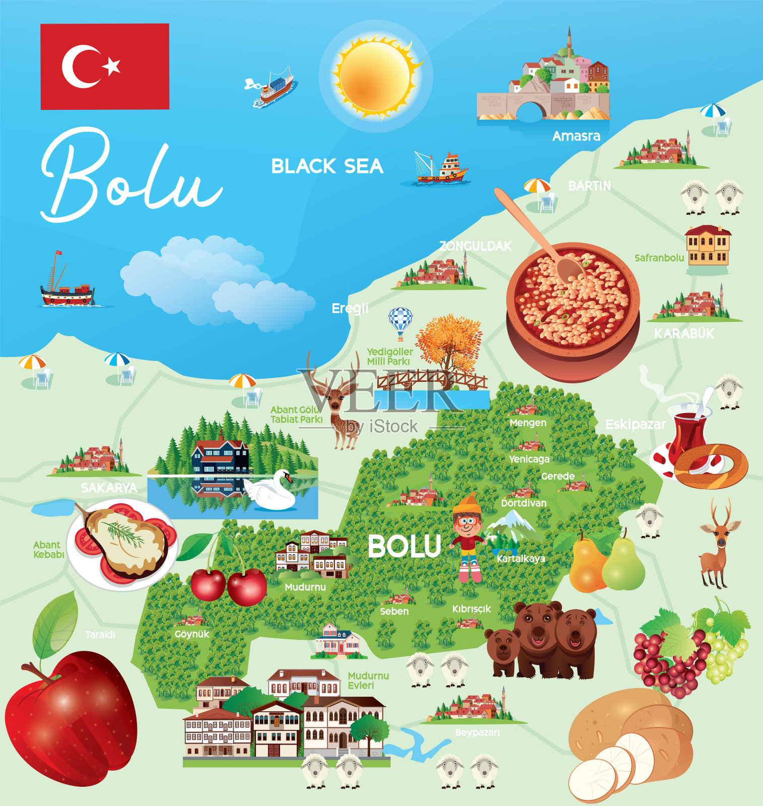 博卢旅游地图插画图片素材