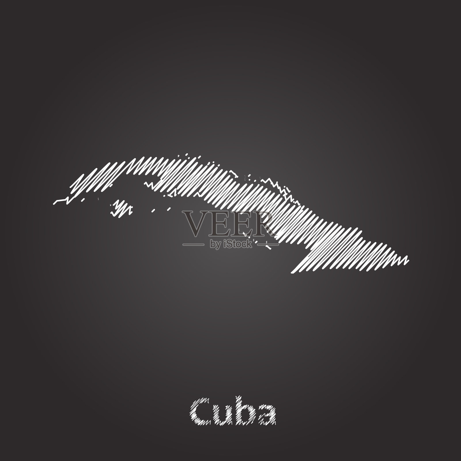 古巴地图手绘白色涂鸦草图在黑色背景。矢量插图Eps10插画图片素材