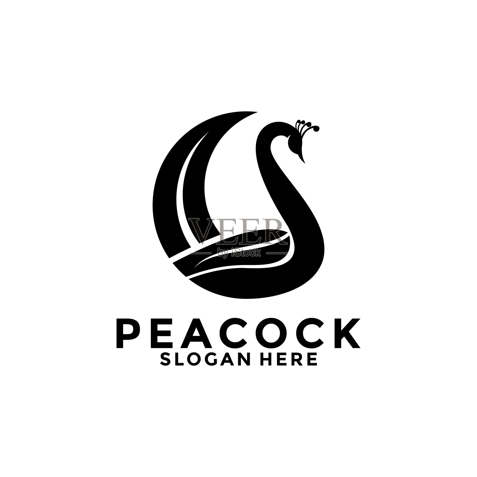 豪华孔雀鸟标志图标，抽象孔雀标志矢量设计模板插画图片素材