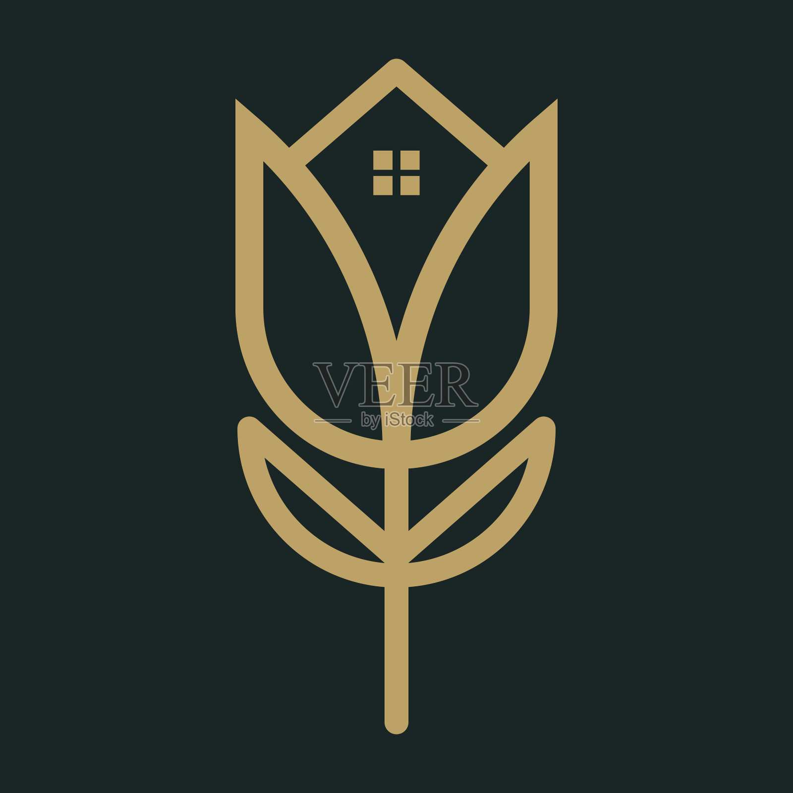 优雅的豪华玫瑰郁金香花与房子的房地产符号设计向量插画图片素材