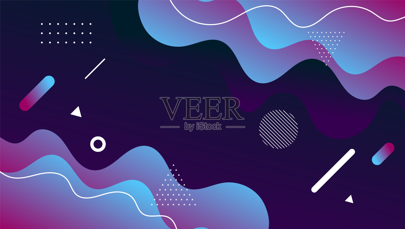 现代抽象的粉红色和紫色梯度几何形状在深蓝色的背景设计插画图片素材